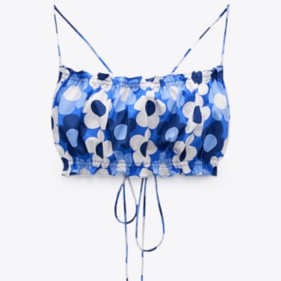 Zara Cotton Blue and White Floral Crop Top NWT - Picture 6 of 6